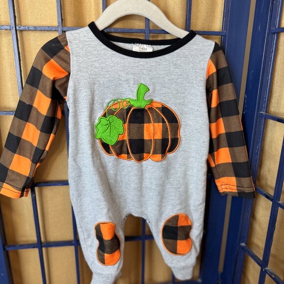 Halloween Buffalo Plaid Pumpkin Baby Romper 3β6M - Picture 3 of 4